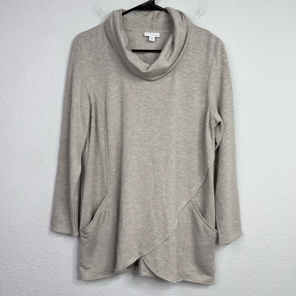Pure Jill Shirt Womens PM Beige Asymmetrical Cowl‎ Lounge Athleisure Mimimalist